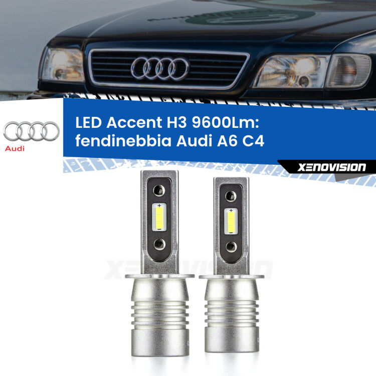 <strong>Kit LED Fendinebbia per Audi A6</strong> C4 1994 - 1997.</strong> Coppia lampade <strong>H3</strong> senza ventola e ultracompatte per installazioni in fari senza spazi.