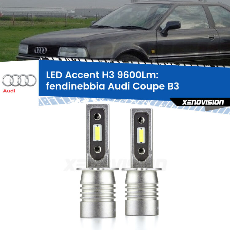 <strong>Kit LED Fendinebbia per Audi Coupe</strong> B3 1988 - 1996.</strong> Coppia lampade <strong>H3</strong> senza ventola e ultracompatte per installazioni in fari senza spazi.
