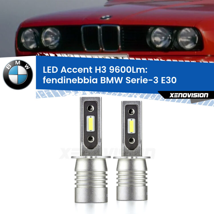 <strong>Kit LED Fendinebbia per BMW Serie-3</strong> E30 1982 - 1992.</strong> Coppia lampade <strong>H3</strong> senza ventola e ultracompatte per installazioni in fari senza spazi.