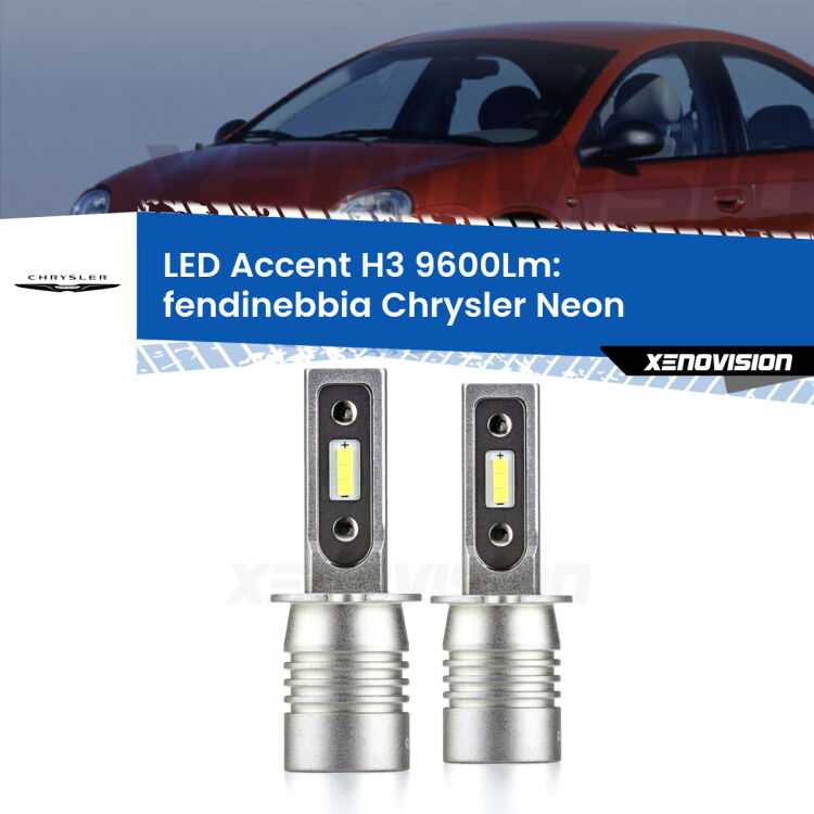 Fendinebbia LED H3 9600Lm per Chrysler Neon 1994 - 1999 <strong>Kit LED Fendinebbia per Chrysler Neon</strong> 1994 - 1999.</strong> Coppia lampade <strong>H3</strong> senza ventola e ultracompatte per installazioni in fari senza spazi.