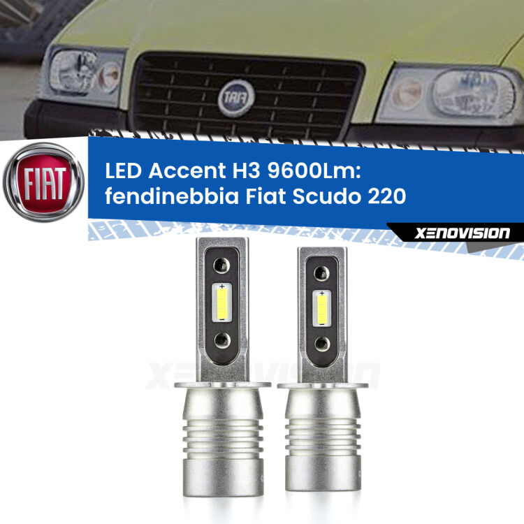 <strong>Kit LED Fendinebbia per Fiat Scudo</strong> 220 1996 - 2003.</strong> Coppia lampade <strong>H3</strong> senza ventola e ultracompatte per installazioni in fari senza spazi.