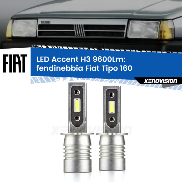 Fendinebbia LED H3 9600Lm per Fiat Tipo 160 1987 - 1996 <strong>Kit LED Fendinebbia per Fiat Tipo</strong> 160 1987 - 1996.</strong> Coppia lampade <strong>H3</strong> senza ventola e ultracompatte per installazioni in fari senza spazi.