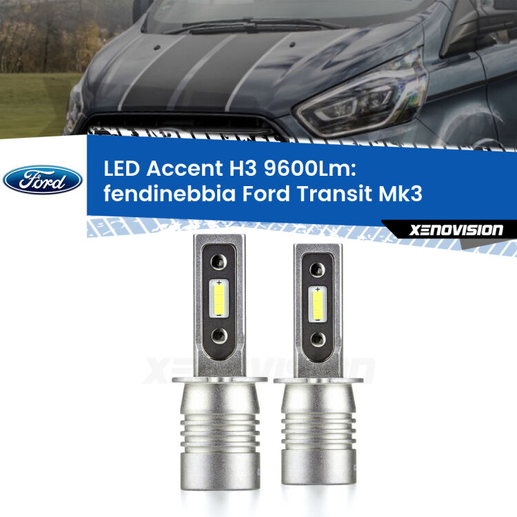 <strong>Kit LED Fendinebbia per Ford Transit</strong> Mk3 2000 - 2013.</strong> Coppia lampade <strong>H3</strong> senza ventola e ultracompatte per installazioni in fari senza spazi.