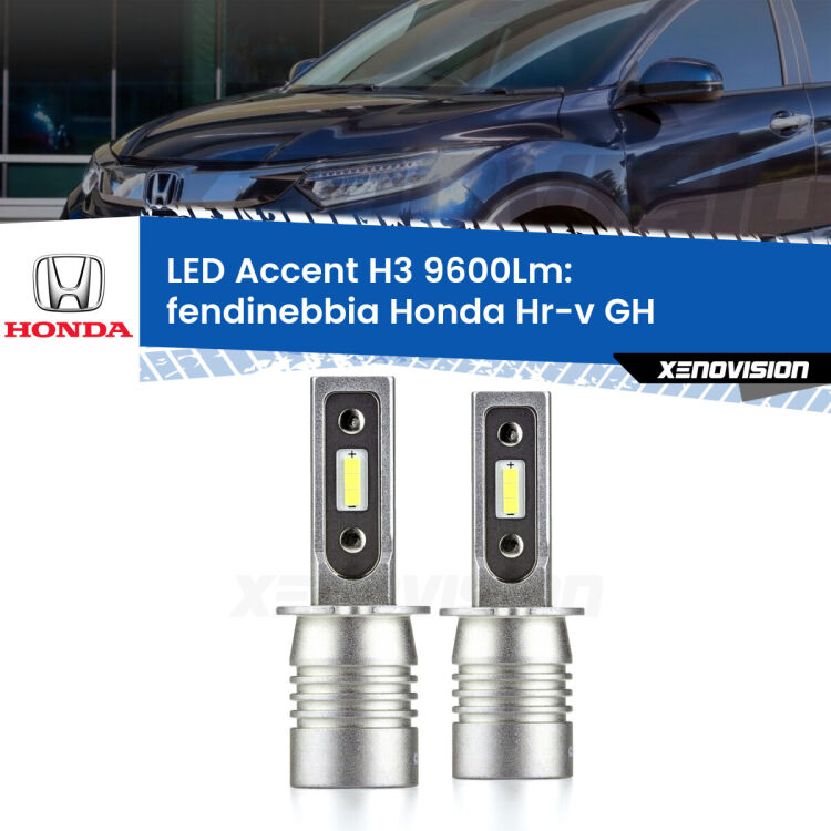 Fendinebbia LED H3 9600Lm per Honda Hr-v GH 1998 - 2012 <strong>Kit LED Fendinebbia per Honda Hr-v</strong> GH 1998 - 2012.</strong> Coppia lampade <strong>H3</strong> senza ventola e ultracompatte per installazioni in fari senza spazi.