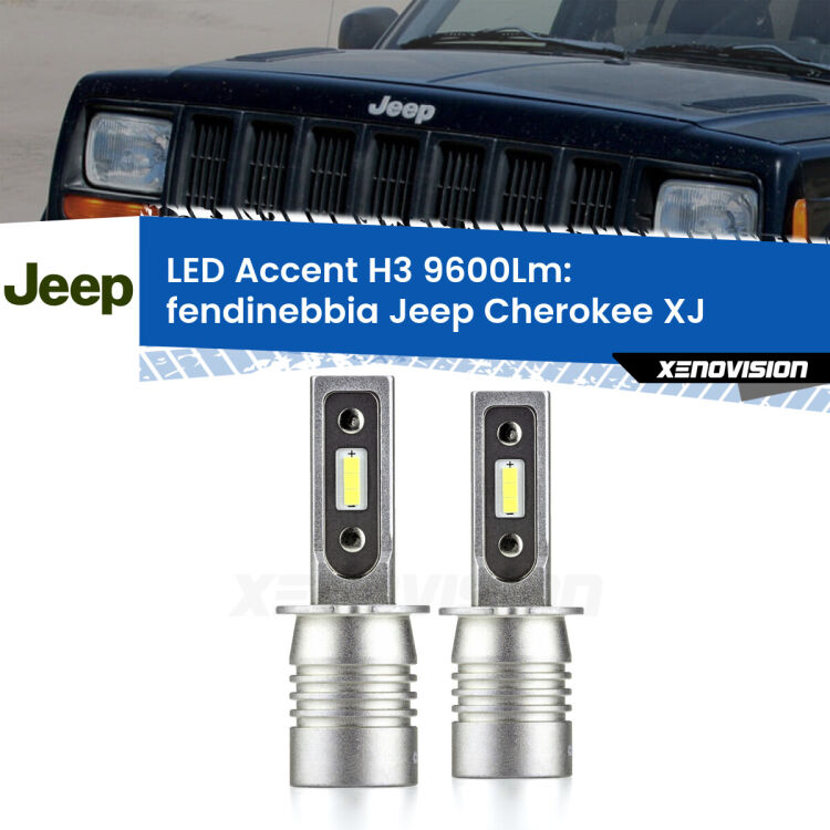 <strong>Kit LED Fendinebbia per Jeep Cherokee</strong> XJ 1984 - 2001.</strong> Coppia lampade <strong>H3</strong> senza ventola e ultracompatte per installazioni in fari senza spazi.