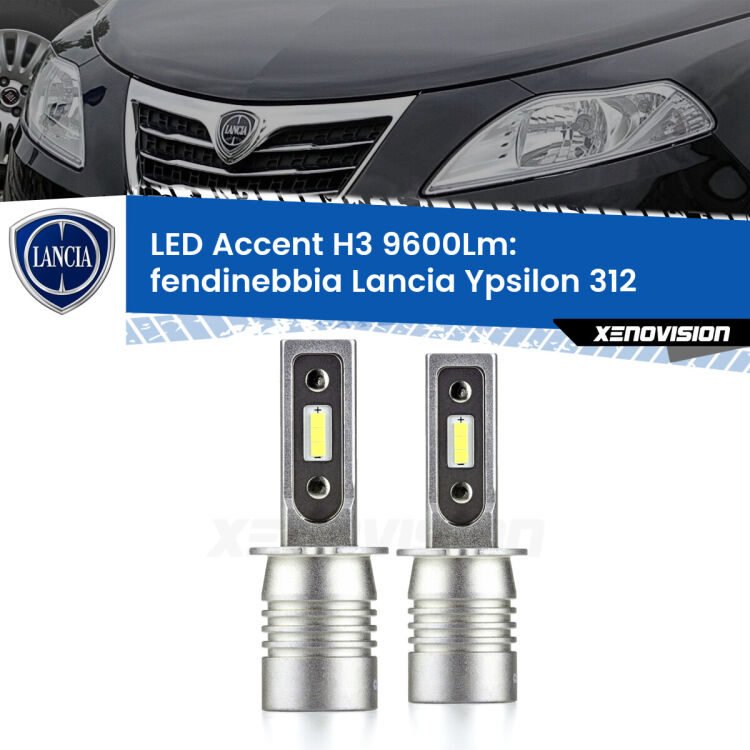 Fendinebbia LED H3 9600Lm per Lancia Ypsilon II 312 2011 in poi <strong>Kit LED Fendinebbia per Lancia Ypsilon</strong> II 312 2011 in poi.</strong> Coppia lampade <strong>H3</strong> senza ventola e ultracompatte per installazioni in fari senza spazi.