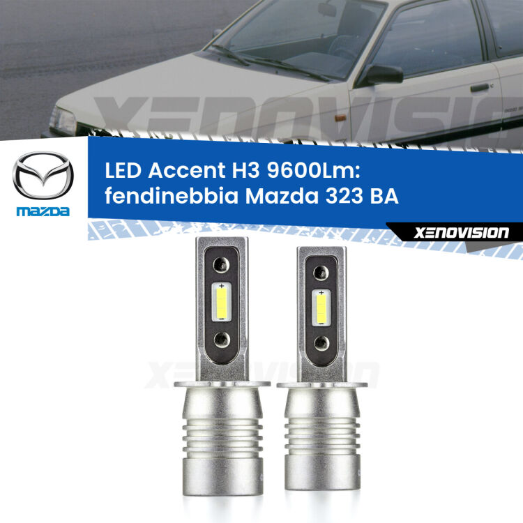 <strong>Kit LED Fendinebbia per Mazda 323</strong> BA 1994 - 1998.</strong> Coppia lampade <strong>H3</strong> senza ventola e ultracompatte per installazioni in fari senza spazi.