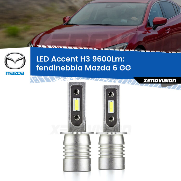 <strong>Kit LED Fendinebbia per Mazda 6</strong> GG 2002 - 2007.</strong> Coppia lampade <strong>H3</strong> senza ventola e ultracompatte per installazioni in fari senza spazi.