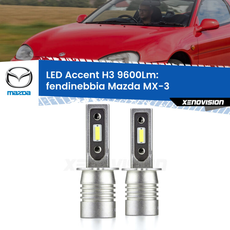 <strong>Kit LED Fendinebbia per Mazda MX-3</strong>  1991 - 1998.</strong> Coppia lampade <strong>H3</strong> senza ventola e ultracompatte per installazioni in fari senza spazi.