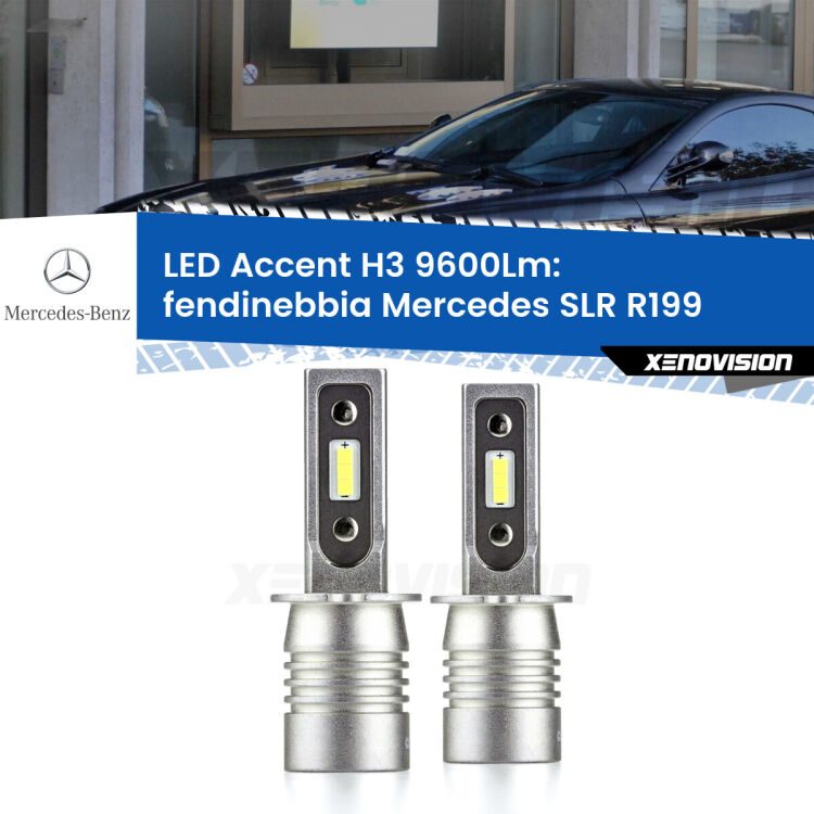 Fendinebbia LED H3 9600Lm per Mercedes SLR R199 2004 in poi <strong>Kit LED Fendinebbia per Mercedes SLR</strong> R199 2004 in poi.</strong> Coppia lampade <strong>H3</strong> senza ventola e ultracompatte per installazioni in fari senza spazi.