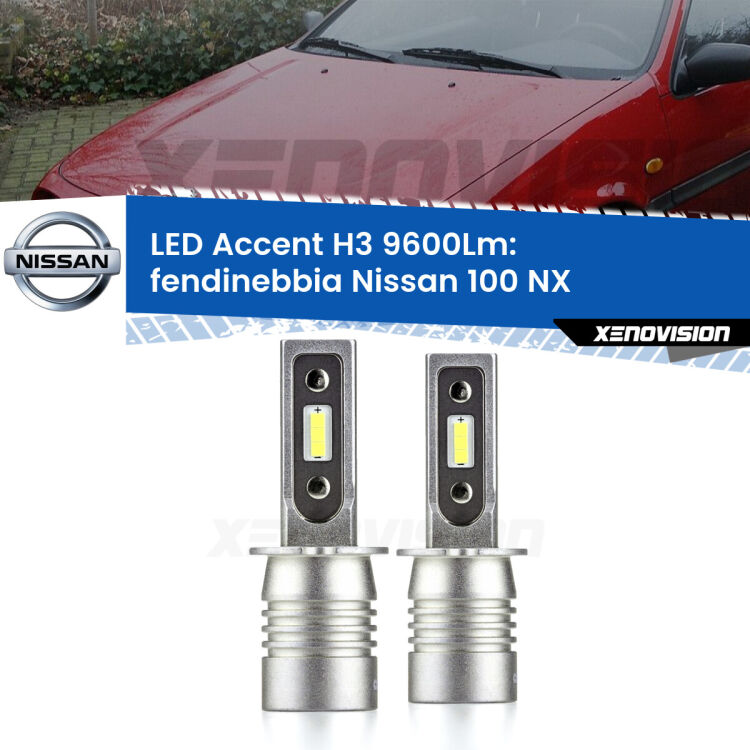 <strong>Kit LED Fendinebbia per Nissan 100 NX</strong>  1990 - 1994.</strong> Coppia lampade <strong>H3</strong> senza ventola e ultracompatte per installazioni in fari senza spazi.