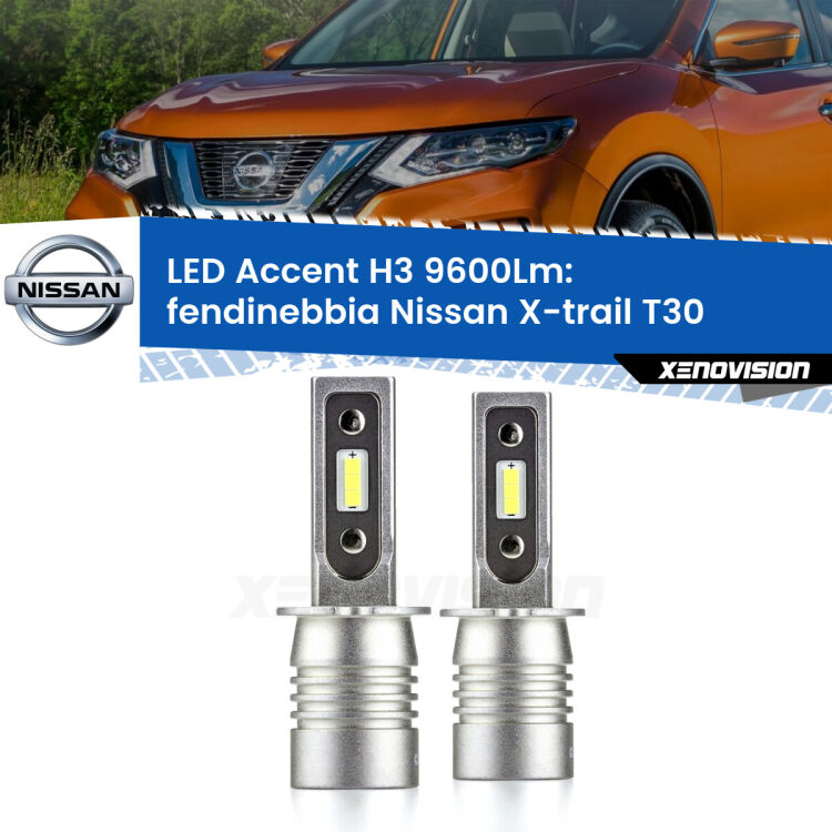 <strong>Kit LED Fendinebbia per Nissan X-trail</strong> T30 2001 - 2003.</strong> Coppia lampade <strong>H3</strong> senza ventola e ultracompatte per installazioni in fari senza spazi.