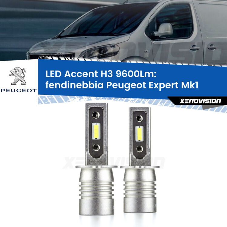 <strong>Kit LED Fendinebbia per Peugeot Expert</strong> Mk1 1996 - 2006.</strong> Coppia lampade <strong>H3</strong> senza ventola e ultracompatte per installazioni in fari senza spazi.