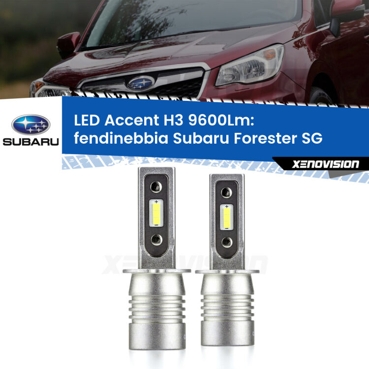 <strong>Kit LED Fendinebbia per Subaru Forester</strong> SG 2002 - 2012.</strong> Coppia lampade <strong>H3</strong> senza ventola e ultracompatte per installazioni in fari senza spazi.