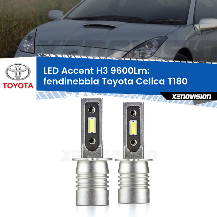 Fendinebbia LED H3 9600Lm per Toyota Celica T180 1989 - 1993 <strong>Kit LED Fendinebbia per Toyota Celica</strong> T180 1989 - 1993.</strong> Coppia lampade <strong>H3</strong> senza ventola e ultracompatte per installazioni in fari senza spazi.