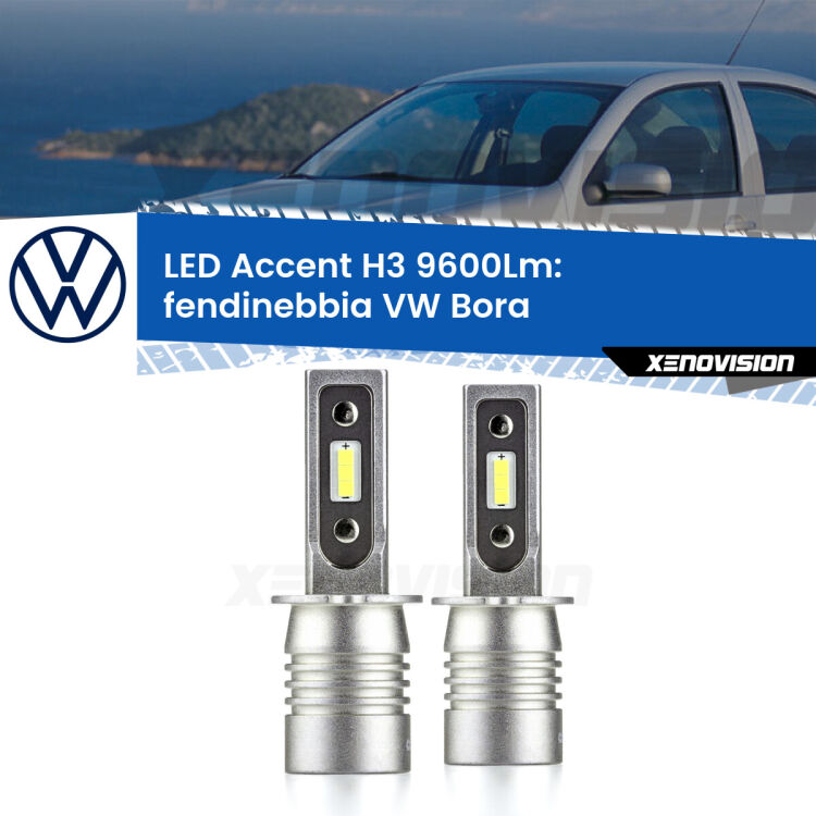 <strong>Kit LED Fendinebbia per VW Bora</strong>  1999 - 2006.</strong> Coppia lampade <strong>H3</strong> senza ventola e ultracompatte per installazioni in fari senza spazi.