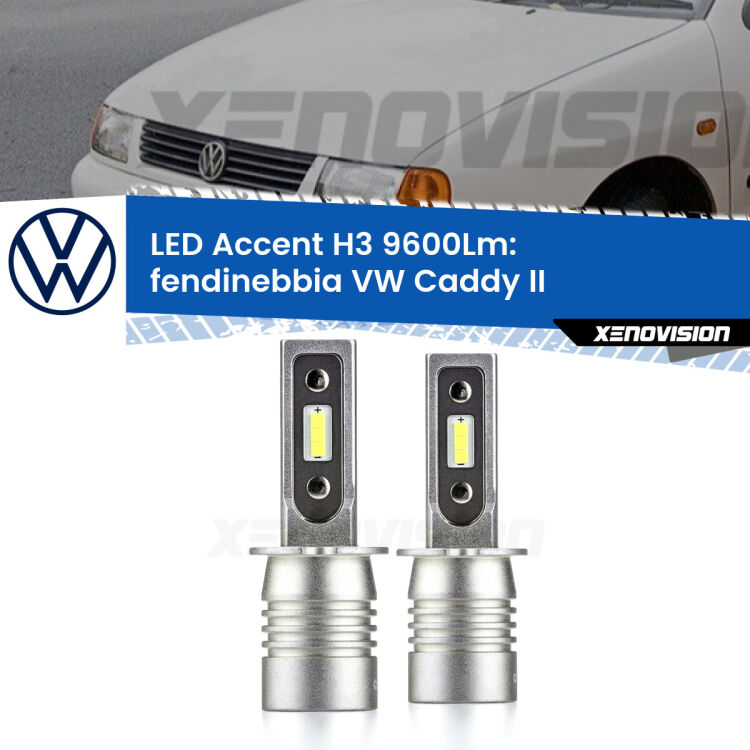 <strong>Kit LED Fendinebbia per VW Caddy II</strong>  1996 - 2004.</strong> Coppia lampade <strong>H3</strong> senza ventola e ultracompatte per installazioni in fari senza spazi.