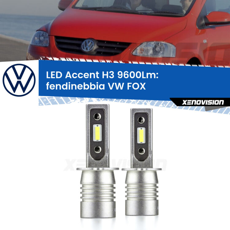 <strong>Kit LED Fendinebbia per VW FOX</strong>  2003 - 2014.</strong> Coppia lampade <strong>H3</strong> senza ventola e ultracompatte per installazioni in fari senza spazi.