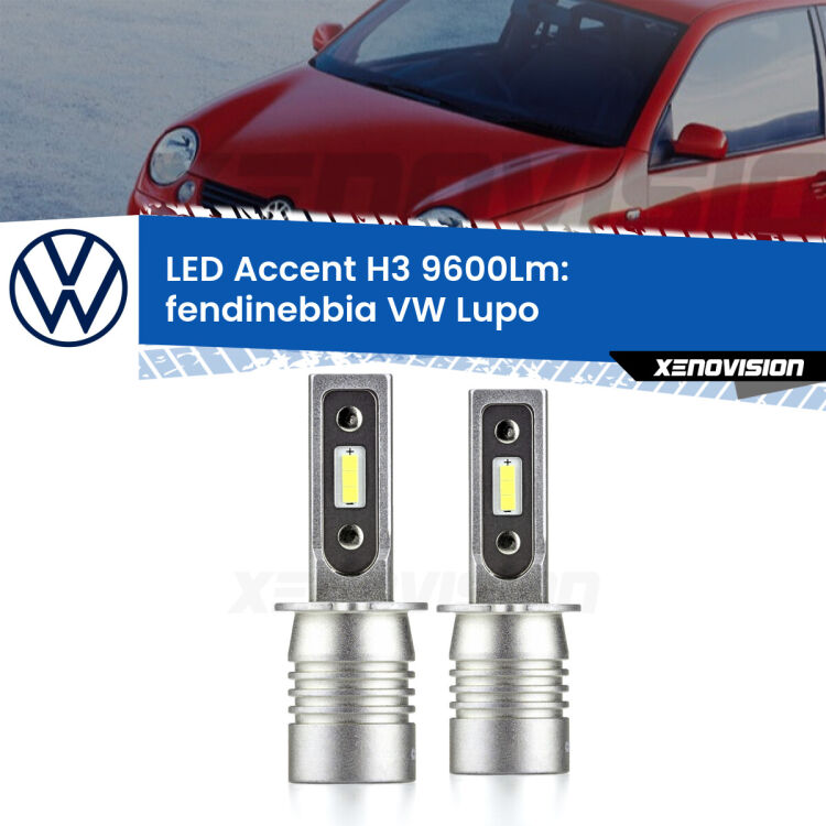 <strong>Kit LED Fendinebbia per VW Lupo</strong>  1998 - 2005.</strong> Coppia lampade <strong>H3</strong> senza ventola e ultracompatte per installazioni in fari senza spazi.