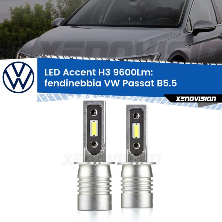 <strong>Kit LED Fendinebbia per VW Passat</strong> B5.5 2000 - 2005.</strong> Coppia lampade <strong>H3</strong> senza ventola e ultracompatte per installazioni in fari senza spazi.