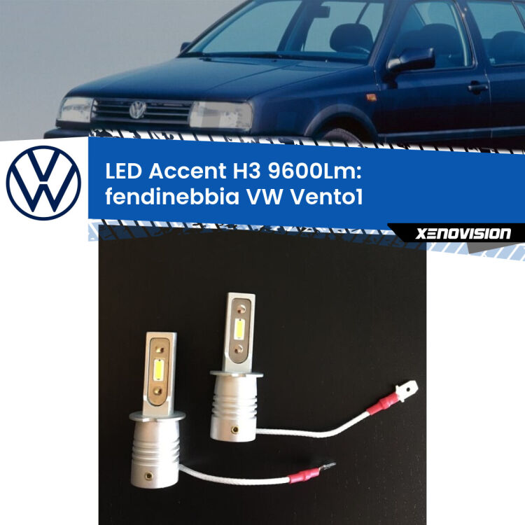 <strong>Kit LED Fendinebbia per VW Vento1</strong>  1991 - 1998.</strong> Coppia lampade <strong>H3</strong> senza ventola e ultracompatte per installazioni in fari senza spazi.