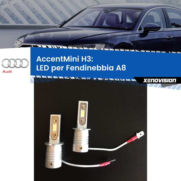 Lampade&nbsp;H3&nbsp;<strong>fendinebbia LED Audi A8.</strong>&nbsp;Coppia lampade fanless ultracompatte per installazioni in fari senza spazi.
