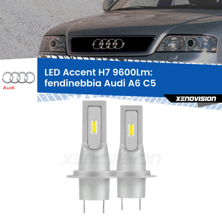 <strong>Kit LED Fendinebbia per Audi A6</strong> C5 2002 - 2004.</strong> Coppia lampade <strong>H7</strong> senza ventola e ultracompatte per installazioni in fari senza spazi.