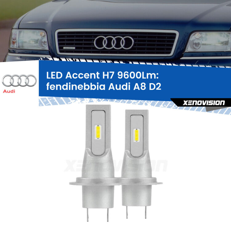 <strong>Kit LED Fendinebbia per Audi A8</strong> D2 1999 - 2002.</strong> Coppia lampade <strong>H7</strong> senza ventola e ultracompatte per installazioni in fari senza spazi.