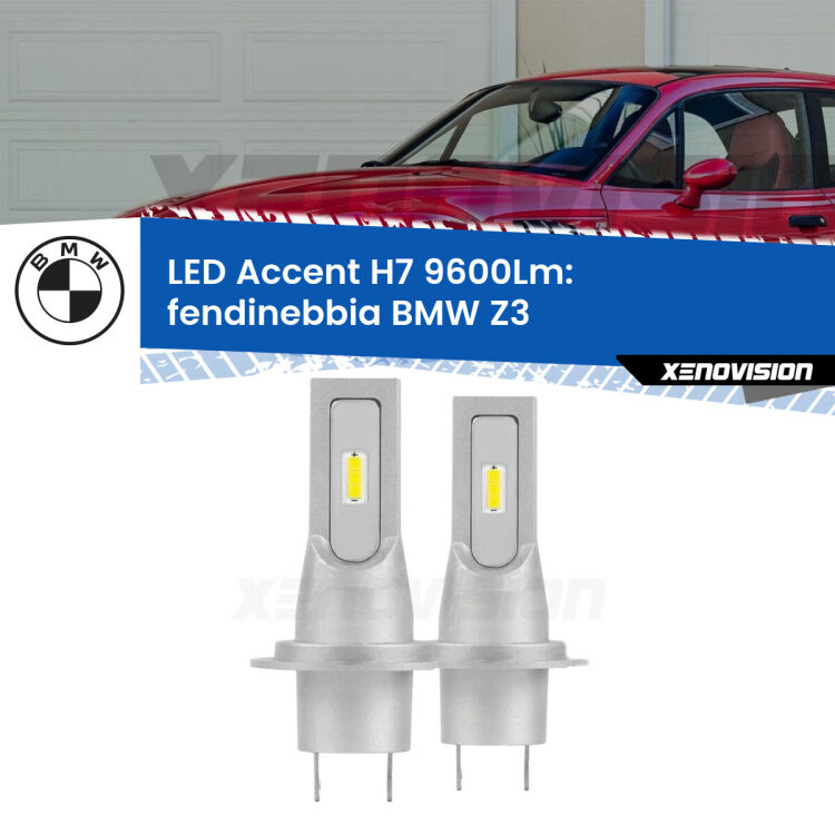 0 Fendinebbia LED H7 9600Lm per BMW Z3  1997 - 2003 <strong>Kit LED Fendinebbia per BMW Z3</strong>  1997 - 2003.</strong> Coppia lampade <strong>H7</strong> senza ventola e ultracompatte per installazioni in fari senza spazi.