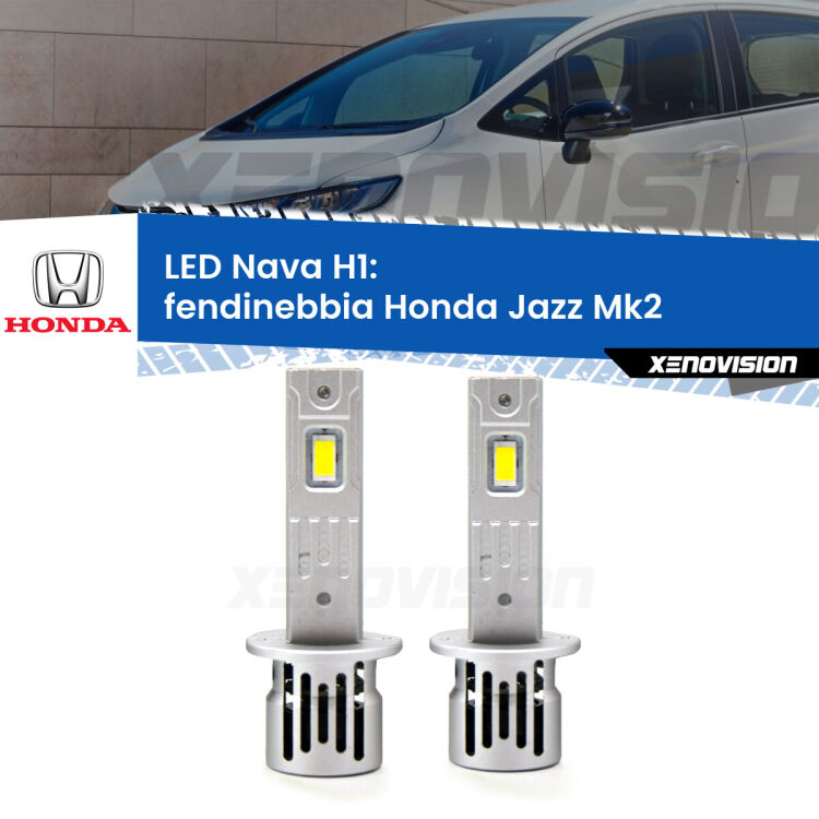 0 Fendinebbia LED Honda Jazz Mk2 2002 - 2008: H1 Nava <strong>Fendinebbia LED no-spie per Honda Jazz</strong> Mk2 2002 - 2008. Coppia lampade <strong> H1</strong> modello Nava canbus, raffreddate a ventola.