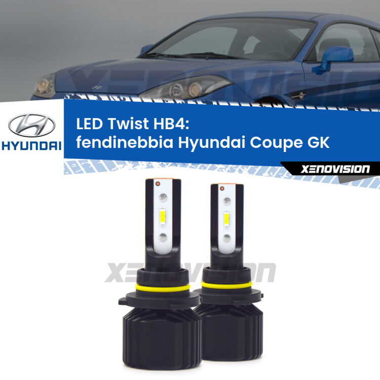 Fendinebbia LED Hyundai Coupe GK 2002 - 2009: HB4 11,000Lm <strong>Kit fendinebbia LED</strong> HB4 per <strong>Hyundai Coupe</strong> GK 2002 - 2009. Compatte, impermeabili, senza ventola: praticamente indistruttibili. Top Quality.