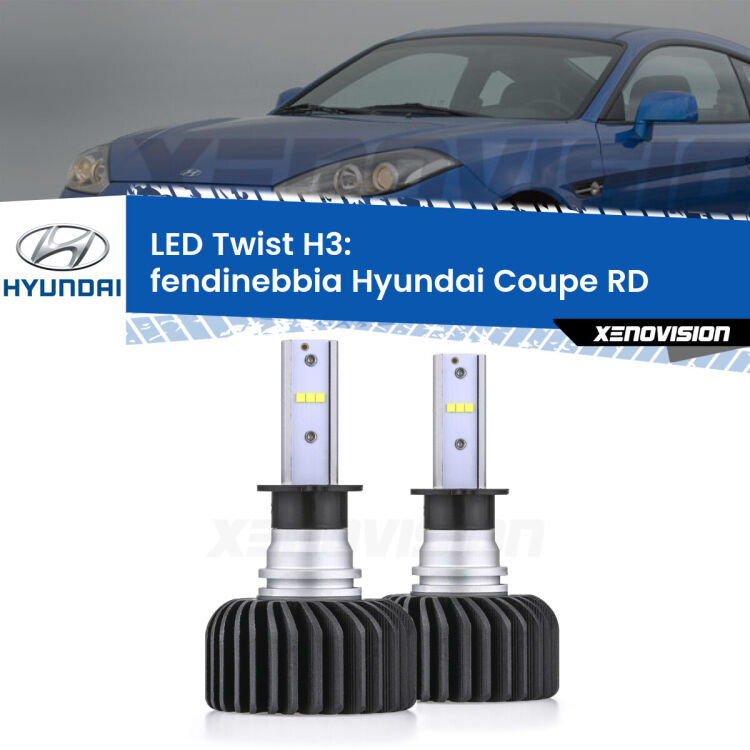 <strong>Kit fendinebbia LED</strong> H3 per <strong>Hyundai Coupe</strong> RD 1996 - 2002. Compatte, impermeabili, senza ventola: praticamente indistruttibili. Top Quality.