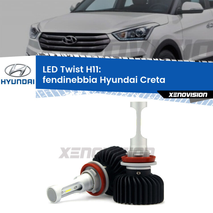 <strong>Kit fendinebbia LED</strong> H11 per <strong>Hyundai Creta</strong>  2016 in poi. Compatte, impermeabili, senza ventola: praticamente indistruttibili. Top Quality.