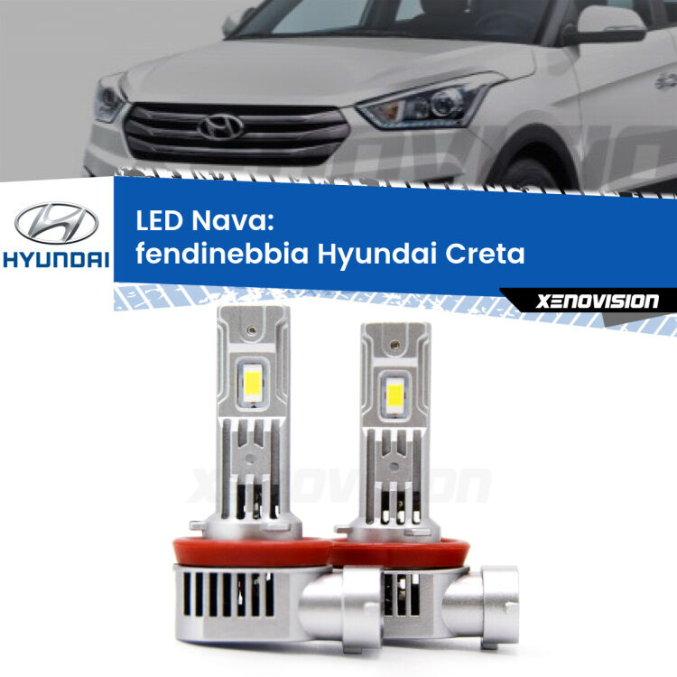 Fendinebbia LED Hyundai Creta  2016 in poi: Nava 20,000Lm <strong>Fendinebbia LED no-spie per Hyundai Creta</strong>  2016 in poi. Coppia lampade <strong>H11</strong>/H9/H8/H16(JP) modello Nava canbus, raffreddate a ventola.