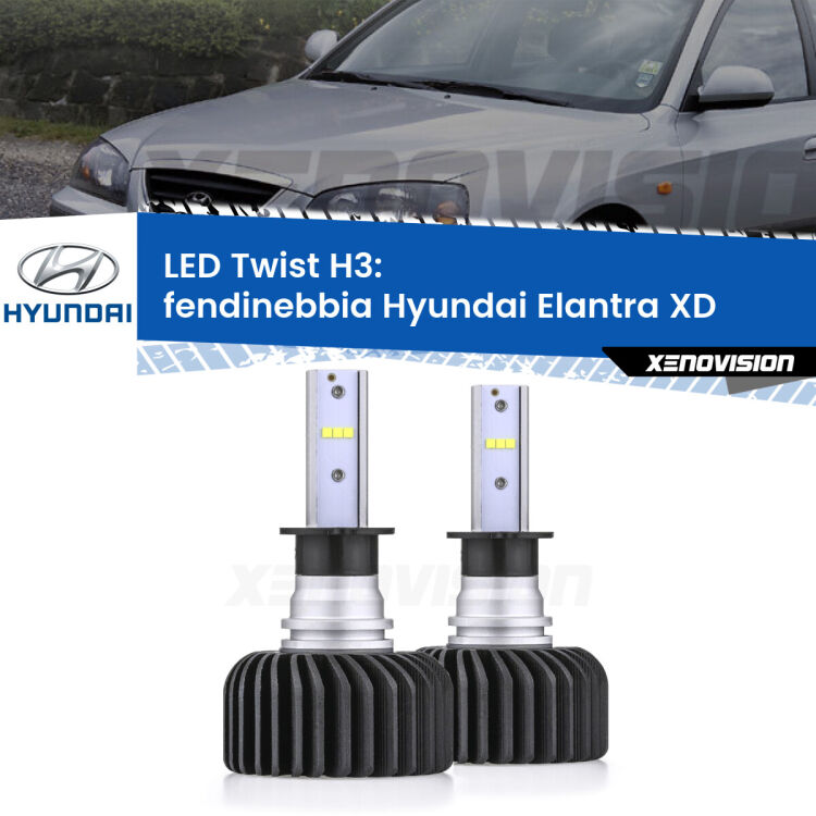<strong>Kit fendinebbia LED</strong> H3 per <strong>Hyundai Elantra</strong> XD 2000 - 2006. Compatte, impermeabili, senza ventola: praticamente indistruttibili. Top Quality.