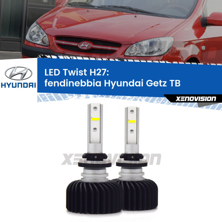 <strong>Kit fendinebbia LED</strong> H27 per <strong>Hyundai Getz</strong> TB 2002 - 2009. Compatte, impermeabili, senza ventola: praticamente indistruttibili. Top Quality.