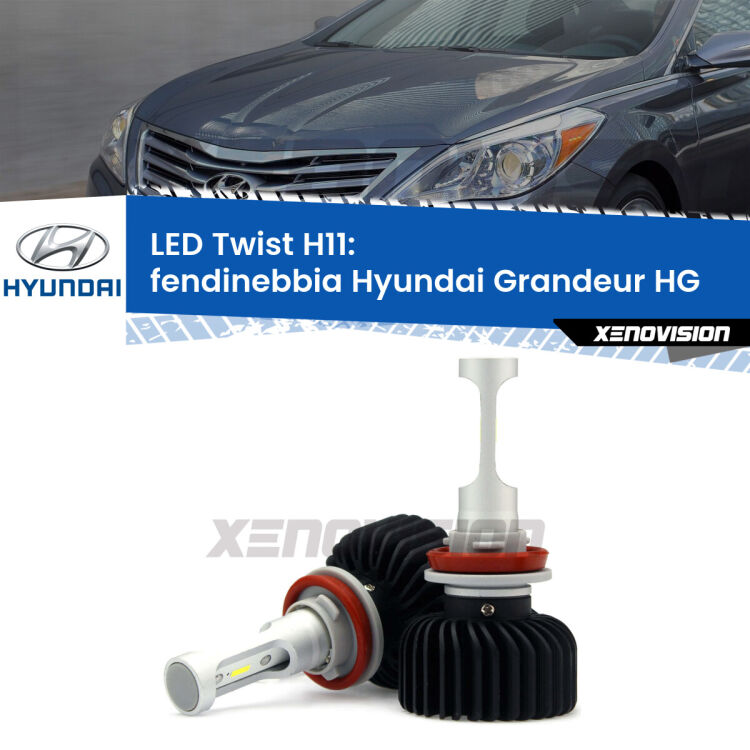 <strong>Kit fendinebbia LED</strong> H11 per <strong>Hyundai Grandeur</strong> HG 2011 - 2016. Compatte, impermeabili, senza ventola: praticamente indistruttibili. Top Quality.