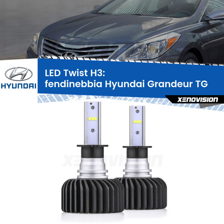 <strong>Kit fendinebbia LED</strong> H3 per <strong>Hyundai Grandeur</strong> TG 2005 - 2011. Compatte, impermeabili, senza ventola: praticamente indistruttibili. Top Quality.