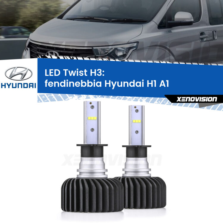 <strong>Kit fendinebbia LED</strong> H3 per <strong>Hyundai H1</strong> A1 1997 - 2006. Compatte, impermeabili, senza ventola: praticamente indistruttibili. Top Quality.