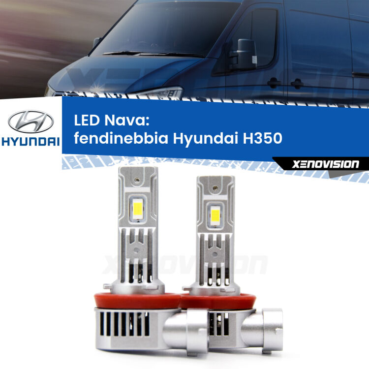 Fendinebbia LED Hyundai H350  2015 in poi: Nava 20,000Lm <strong>Fendinebbia LED no-spie per Hyundai H350</strong>  2015 in poi. Coppia lampade <strong>H11</strong>/H9/H8/H16(JP) modello Nava canbus, raffreddate a ventola.
