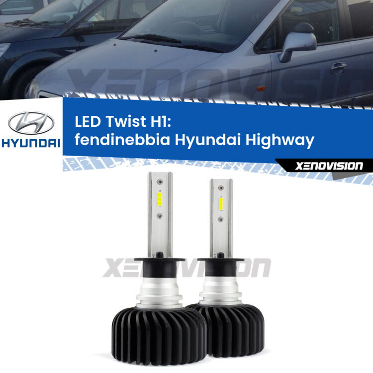 <strong>Kit fendinebbia LED</strong> H1 per <strong>Hyundai Highway</strong>  2000 - 2004. Compatte, impermeabili, senza ventola: praticamente indistruttibili. Top Quality.
