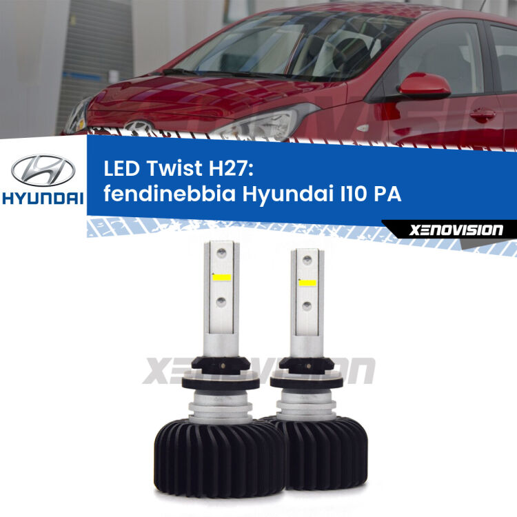 <strong>Kit fendinebbia LED</strong> H27 per <strong>Hyundai I10</strong> PA 2007 - 2017. Compatte, impermeabili, senza ventola: praticamente indistruttibili. Top Quality.