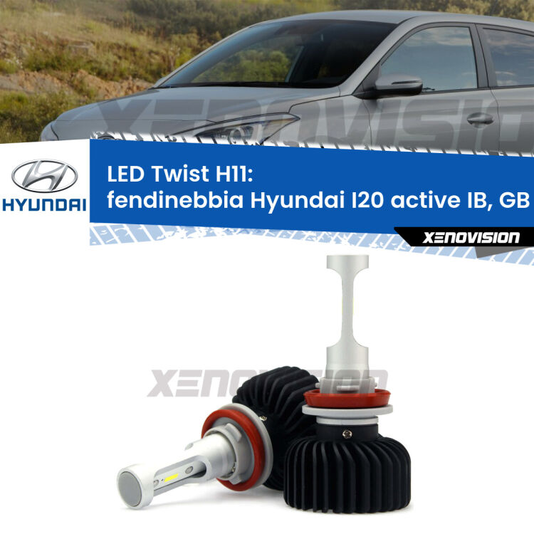 <strong>Kit fendinebbia LED</strong> H11 per <strong>Hyundai I20 active</strong> IB, GB 2015 in poi. Compatte, impermeabili, senza ventola: praticamente indistruttibili. Top Quality.