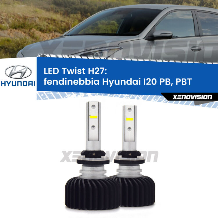 <strong>Kit fendinebbia LED</strong> H27 per <strong>Hyundai I20</strong> PB, PBT 2008 - 2015. Compatte, impermeabili, senza ventola: praticamente indistruttibili. Top Quality.