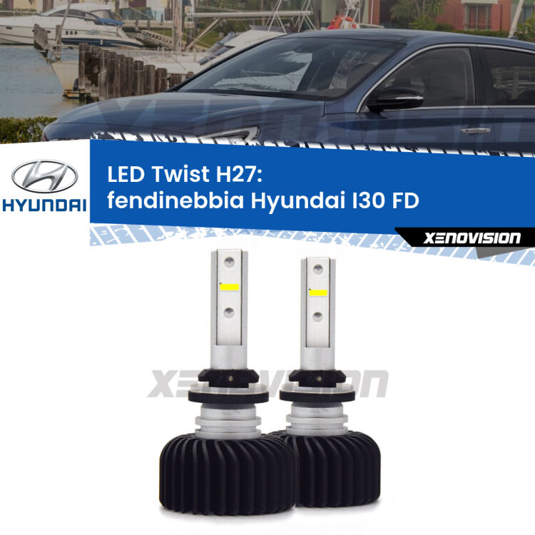 Fendinebbia LED Hyundai I30 FD 2007 - 2011: H27 11,000Lm <strong>Kit fendinebbia LED</strong> H27 per <strong>Hyundai I30</strong> FD 2007 - 2011. Compatte, impermeabili, senza ventola: praticamente indistruttibili. Top Quality.