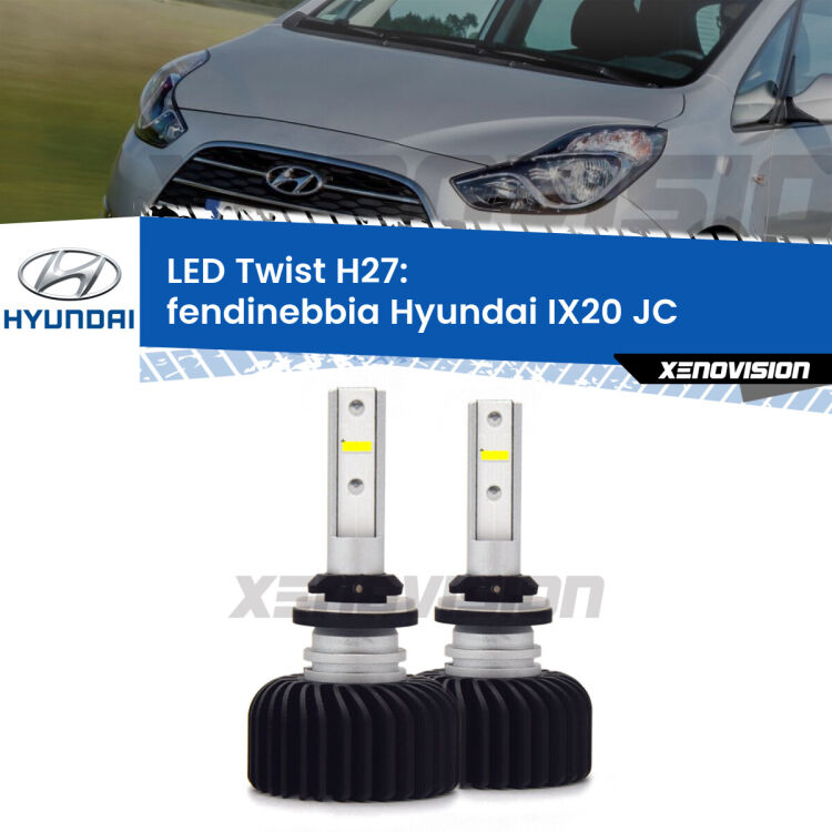 Fendinebbia LED Hyundai IX20 JC 2010 in poi: H27 11,000Lm <strong>Kit fendinebbia LED</strong> H27 per <strong>Hyundai IX20</strong> JC 2010 in poi. Compatte, impermeabili, senza ventola: praticamente indistruttibili. Top Quality.