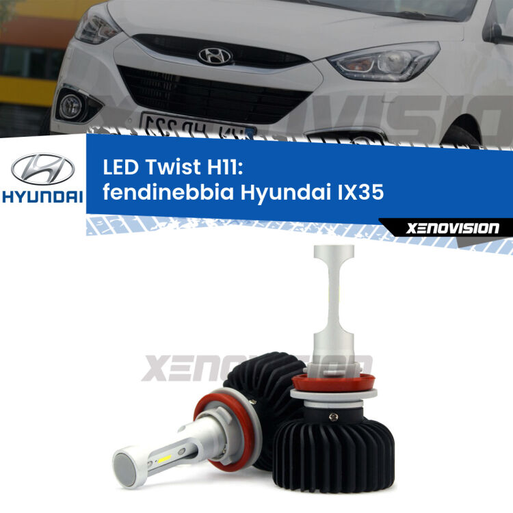<strong>Kit fendinebbia LED</strong> H11 per <strong>Hyundai IX35</strong>  2009 - 2015. Compatte, impermeabili, senza ventola: praticamente indistruttibili. Top Quality.