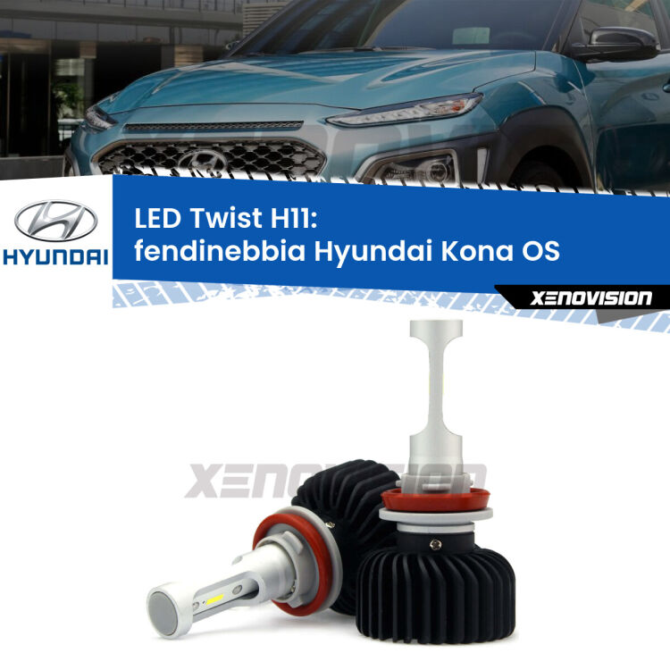 <strong>Kit fendinebbia LED</strong> H11 per <strong>Hyundai Kona</strong> OS 2017 in poi. Compatte, impermeabili, senza ventola: praticamente indistruttibili. Top Quality.