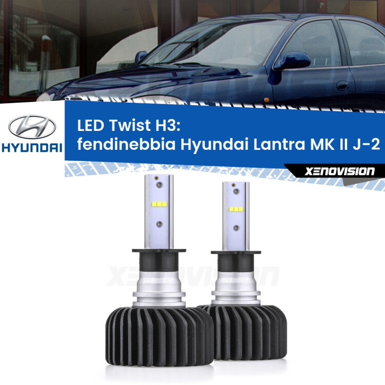 <strong>Kit fendinebbia LED</strong> H3 per <strong>Hyundai Lantra MK II</strong> J-2 1995 - 2000. Compatte, impermeabili, senza ventola: praticamente indistruttibili. Top Quality.