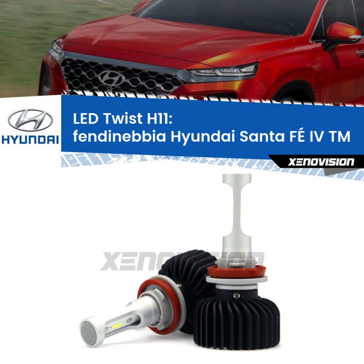 <strong>Kit fendinebbia LED</strong> H11 per <strong>Hyundai Santa FÉ IV</strong> TM 2018 in poi. Compatte, impermeabili, senza ventola: praticamente indistruttibili. Top Quality.